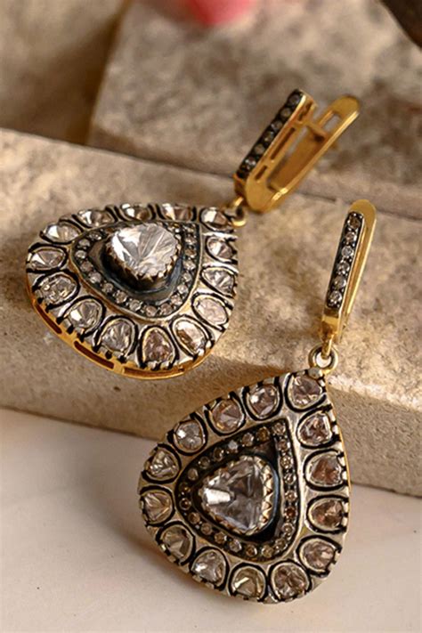 Buy Silver Plated Embellished Felicity Trillion Uncut Diamond Earrings