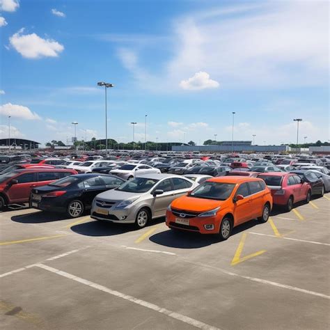 Premium AI Image | a parking lot filled with lots of different colored cars