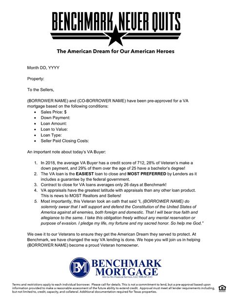 Va Pre Approval Letter Benchmark Mortgage The Benchmark Marketing Portal