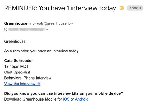 Daily Interview Reminder Email Greenhouse Support