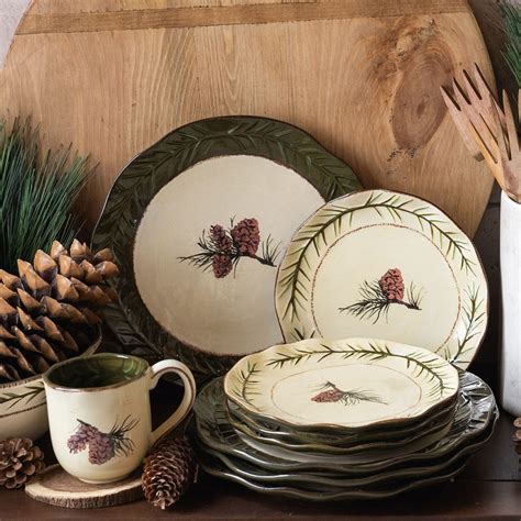 Pine Cone 16pc Ceramic Dinnerware Set Hiend Accents