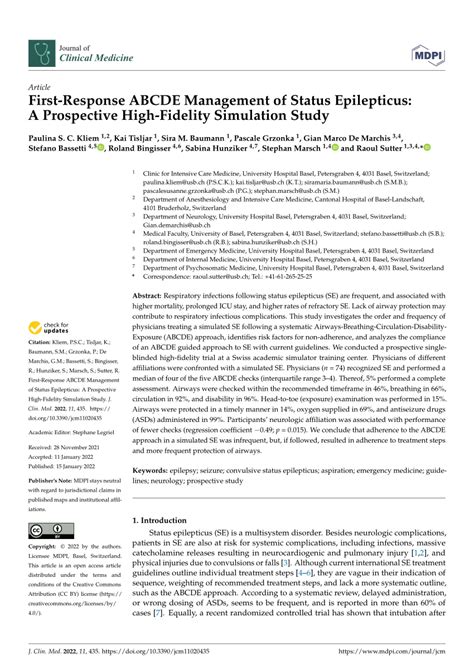 Pdf First Response Abcde Management Of Status Epilepticus A