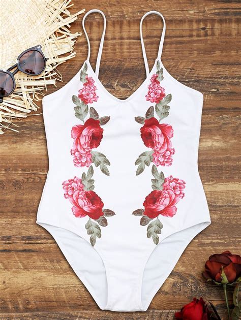 Floral Print One Piece Bathing Suit White L Womens Plus Size