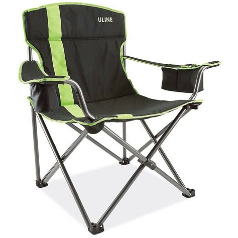 New Uline Folding Camp Chair Insulated Cooler Drink Holders Black