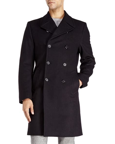 Kenneth Cole Black Egan Double Breasted Overcoat In Black For Men Lyst