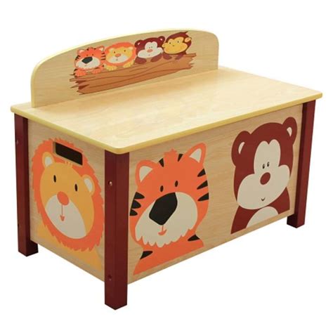 Coffre à Jouets enfant en bois motif animaux Dim H 49 5 x L 68 x P