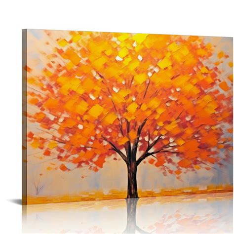 Creowell Canvas Wall Art Tree Red All Around Artwork Painting For