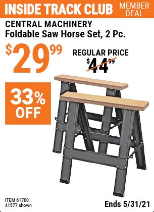 CENTRAL MACHINERY Foldable Saw Horse Set 2 Pc. for $29.99 – Harbor Freight Coupons