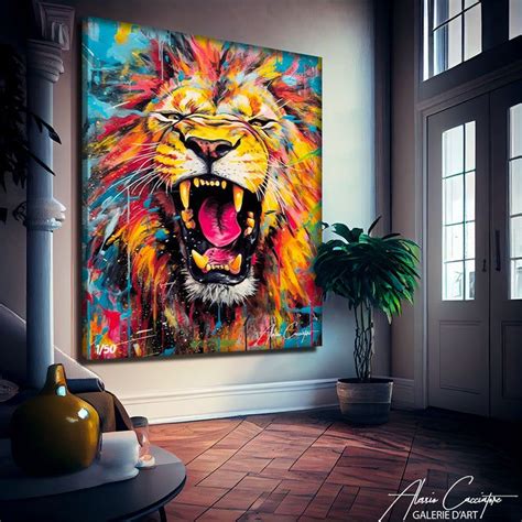 Tableau Lion Rugissant Alessio Cacciatore Tableau Lion Peinture De