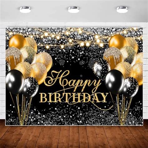 Inmemory Black Gold Happy Birthday Backdrop Banner Mens