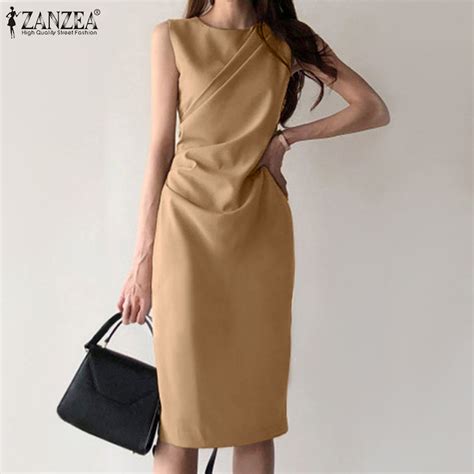 Fancystyle Zanzea Women Korean Style Sleeveless Crew Neck Bodycon Dress