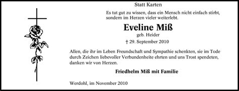 Traueranzeigen Von Eveline Mi Trauer In Nrw De