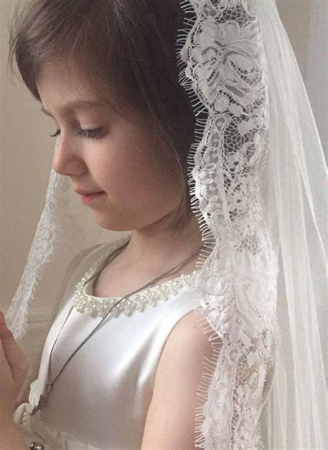 First Holy Communion Veil With Lace Trim Ivory Etsy