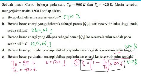 Menghitung Efisiensi Mesin Carnot Energi Reservoir Suhu Tinggi Dan