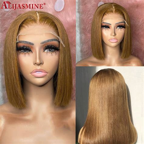 27 Short Bob Wig Honey Blonde Brown Transparent Lace Front Human Hair