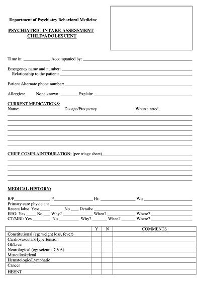 42 Free Psychological Psychiatric Evaluation Form Templates Pdf