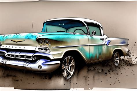 Muted Color Watercolor 57 Chevy · Creative Fabrica