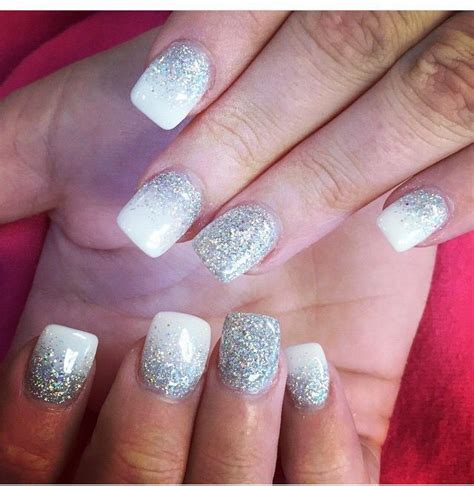 White And Silver Glitter Nails Silver Glitter Nails White Glitter