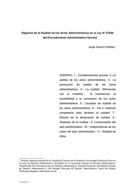 Nulidad De Acto Administrativo Régimen De La Nulidad De Los Actos