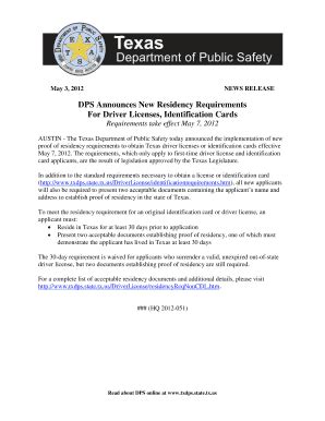 Fillable Online Dps Texas DPS Announces New Residency Requirements For