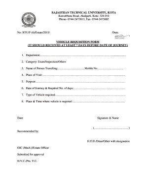 Fillable Online Vehicle Requisition Form It Should Received At Least