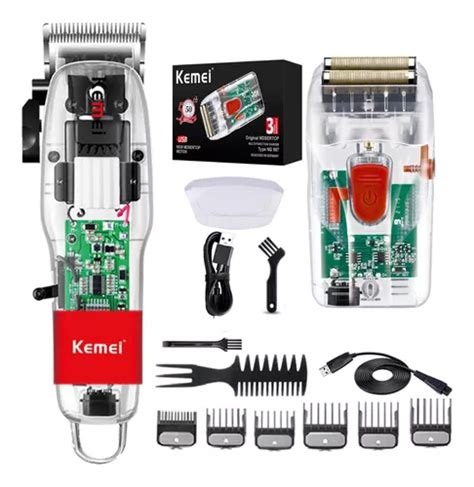 Kit Maquina Transparente Kemei Cabelo Barba Shaver Parcelamento Sem Juros