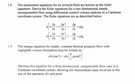 Solved 1 8 The Momentum Equations For An Inviscid Fluid Are Chegg