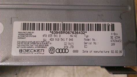 AUDI A6 S6 A8 S8 BECKER K BOX NAVIGATION RADIO CONTROL MODULE TUNER BE