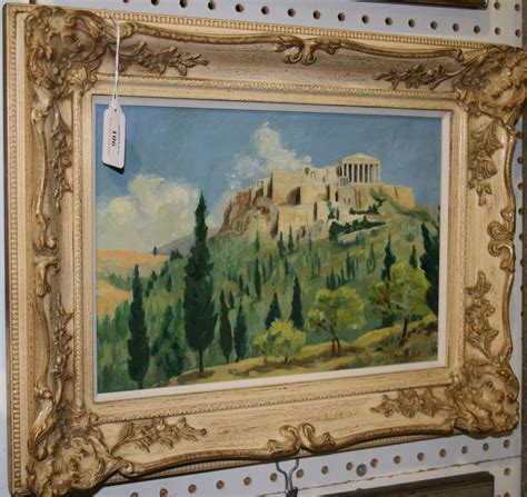 Reginald Brill View Of The Acropolis Mid 20th Century Oil On Board