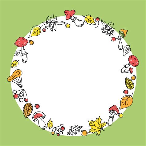 Banner Autumn Leaves Berries And Mushrooms Round Frame Set Natural