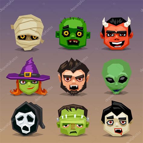 Divertidos Iconos Sonrientes De Halloween Vector De Stock Por Kolopach