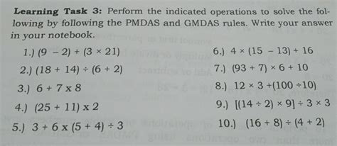 Solved Learning Task 3 Perform The Indicated Operations To Solve The