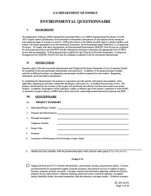 Fillable Online Emcbc Doe Environmental Questionnaire Us Department