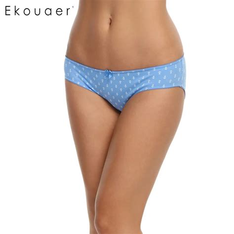 Ekouaer Cotton Briefs Women Underwear Sexy Low Waist Panties Ladies