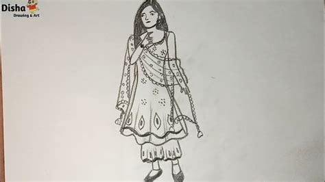 How To Draw A Girl With Salwar Kameez Step By Step Easy Girl Drawing