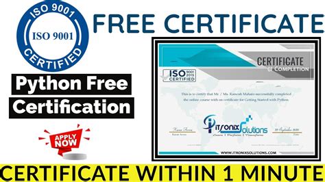 Python Free Certification ISO Certified Certificate Free