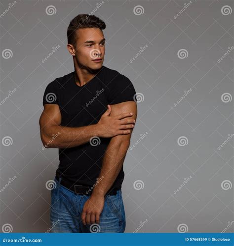 Handsome Man In Black Shirt Stock Image Image Of Copy Positive 57668599