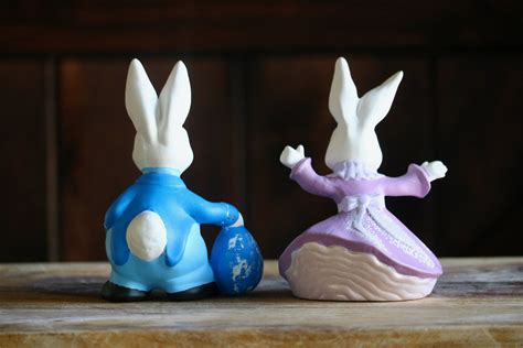 Mr And Mrs Rabbit Figurines For Vintage Easter Decor Husband Etsy