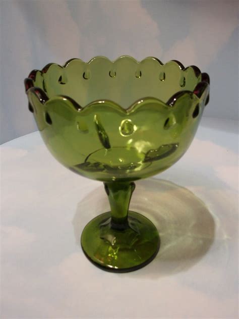 Vintage Indiana Glass Green Pedestal Bowl Compote Candy Dish Etsy