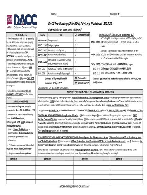 Fillable Online Advising Worksheets Doa Ana Community College Fax