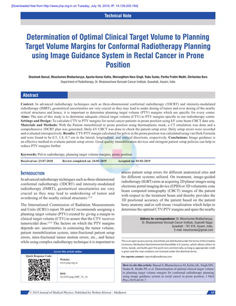 Pdf Determination Of Optimal Clinical Target Volume To Planning