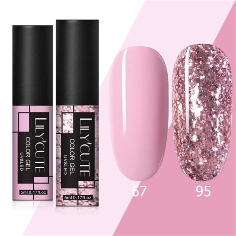 LILYCUTE Nail Polish Set Sequin Glitter Nude Pink Nail Polish Semi