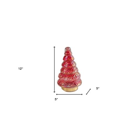 Homeroots 12 Inch Red And Gold Glass Christmas Tree Sculpture For Holiday Decor In The