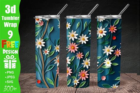 3d Daisies Flowers 20 Oz Skinny Tumbler Graphic By Qasimgraphic1