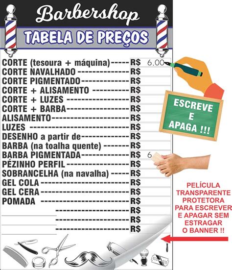 Banner Barbearia tabela de preços escreve e apaga especial