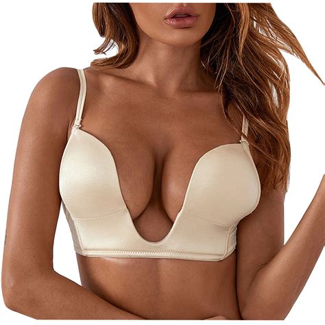 Xflwam Deep V Plunge Bras For Women Convertible Sexy Low Back Invisible Magic Wire Bra U Shaped