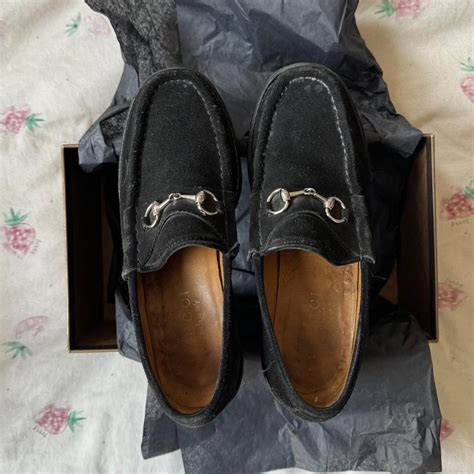 Black Suede Gucci Loafers Vintage horsebit black... - Depop