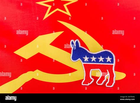 Soviet Hammer And Sickle Flag Us Democrat Party Donkey Logo Stitched