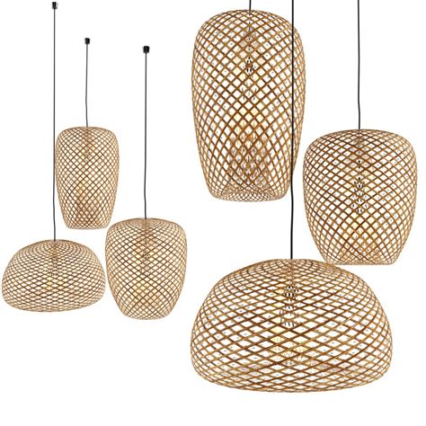 Set Of 3 Bamboo Lantern Pendant Lamp 3d Model For Vray