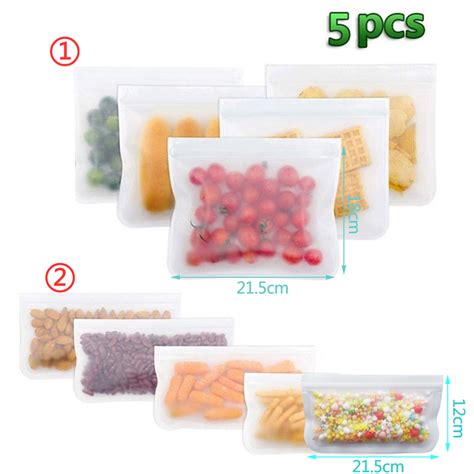 Nk Home 5 Pack Silicone Reusable Food Bags Eco Friendly Multipurpose